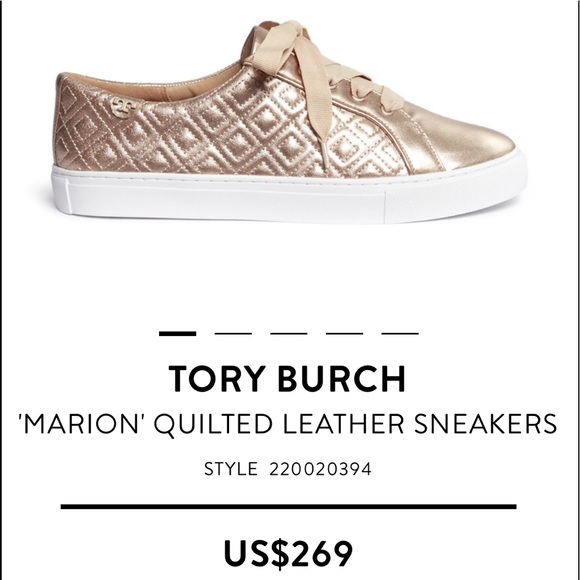 Tory Burch Shoes - Tory Burch Quilted Gold ‘Marion’ Leather Sneaker 7